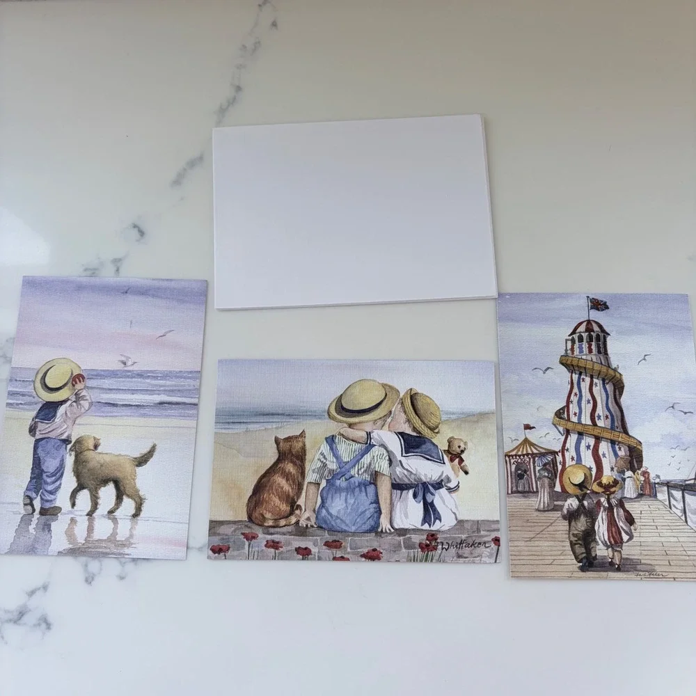 Vintage AHAF Whittaker Watercolor Greeting Cards Set Seaside Coastal 3 Pack